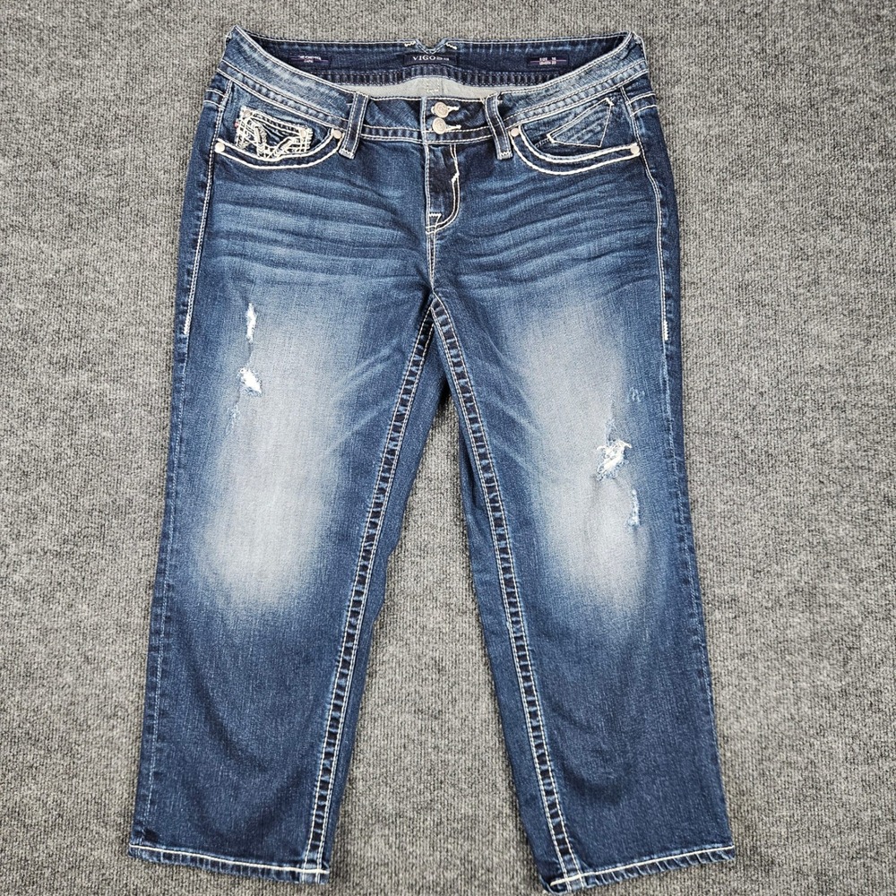 Vigoss The Chelsea Capri Jeans Womens 16 Mid Rise Dark Wash Stretch Cropped Blue
